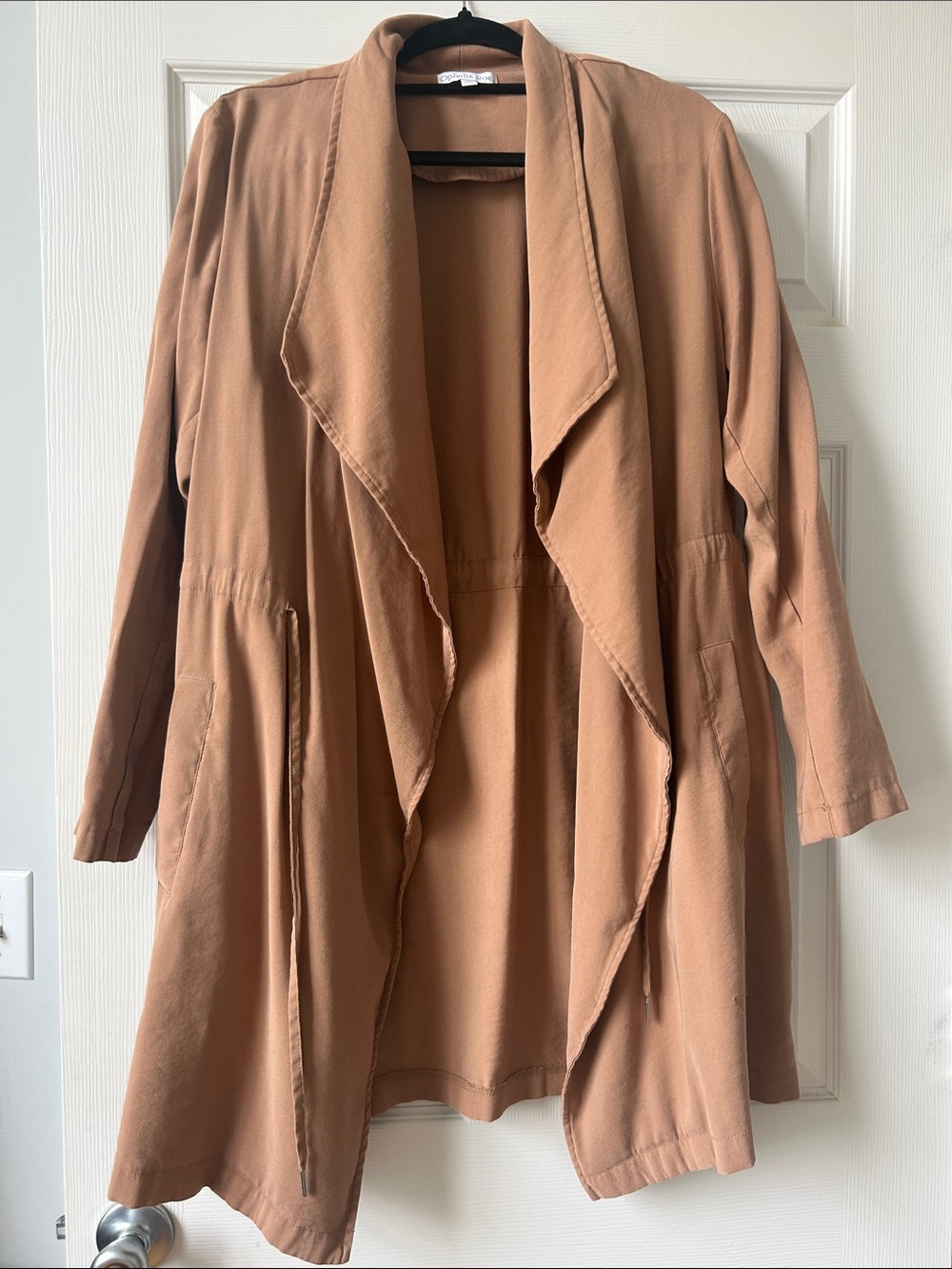 Draped Trench Coat in Camel with Waist Tie